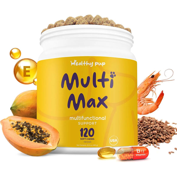 Multivitamínico Masticable Para Perros Con Omega Probióticos Multi Max 120 Unidades