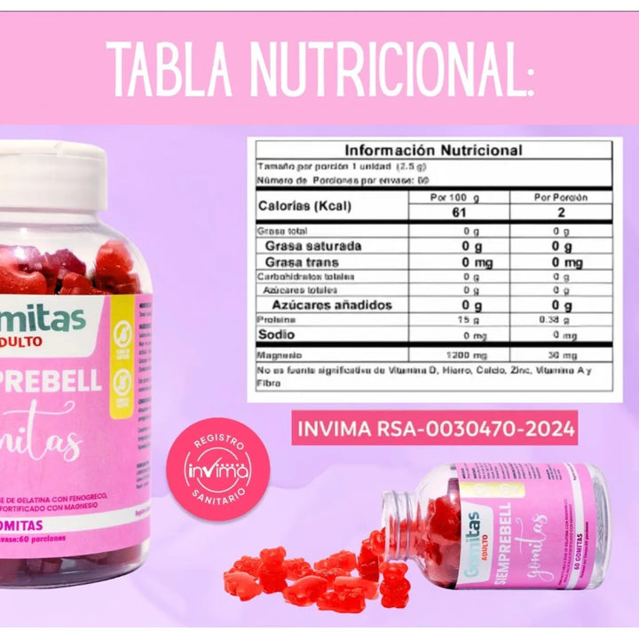 Gomas Para Aumento Y Tonificación De Glúteos Siemprebell Con Invima Aguaje Fenogreco Maca Roja 60und - Imagen 9