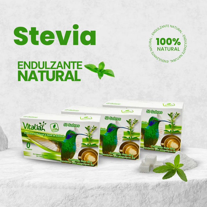 Stevia Natural Vitaliah Caja De 50 Sobres X3 - Imagen 3