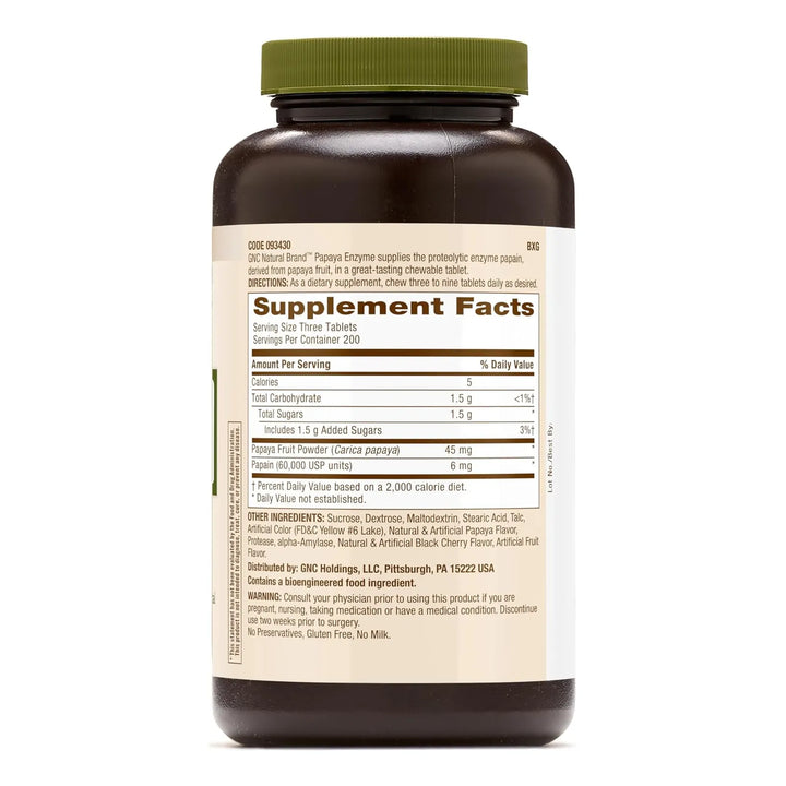 Gnc Natural Brand Papaya Enzyme, 600 Tabletas, Apoya La Func - Imagen 2