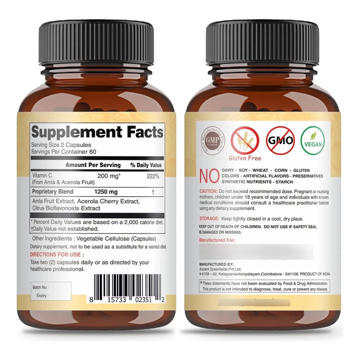 Cápsulas De Vitamina C Orgánica Con Cereza De Acerola Y Baya - Imagen 2
