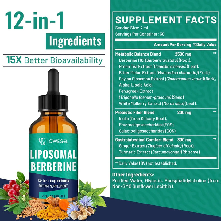 Berberina Líquida 3000 Mg Gotas Liposomales 12 Ingredientes - Imagen 8