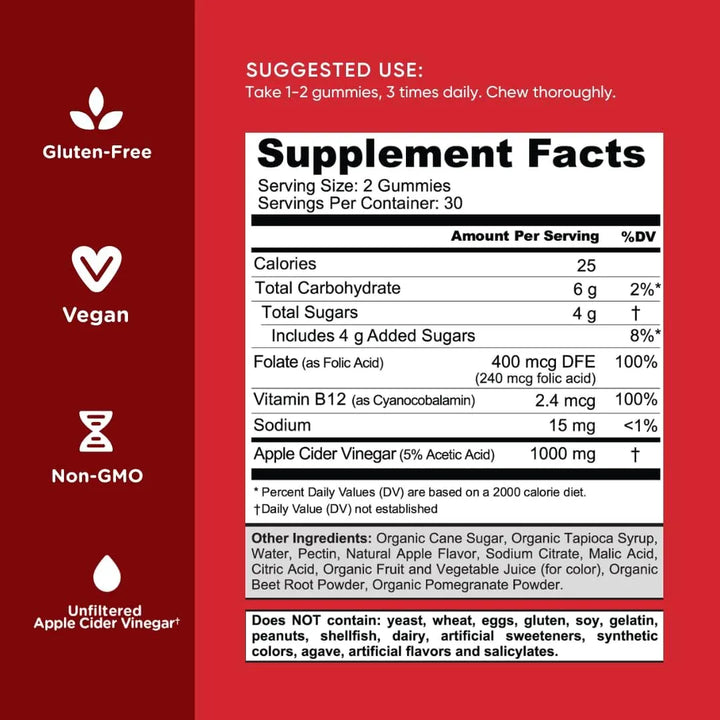 Vitaminas Gomosas De Vinagre De Sidra De Manzana 60 Unidades - Imagen 5