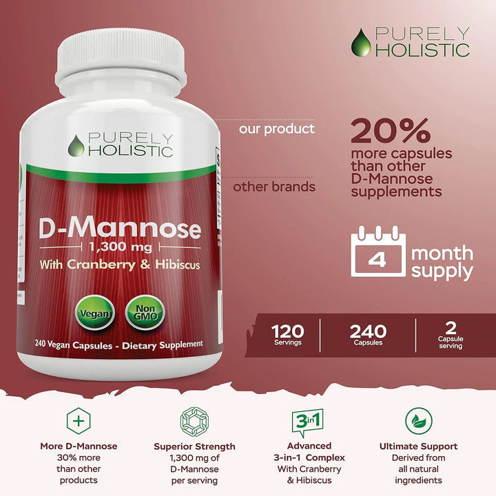 Cápsulas D Mannose 1300 Mg 3 En 1 Con Arándano E Hibisco 240 - Imagen 2
