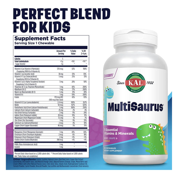 MultiSaurus Multivitaminas Masticables Para Niños 11 Vitaminas Y Miner ...