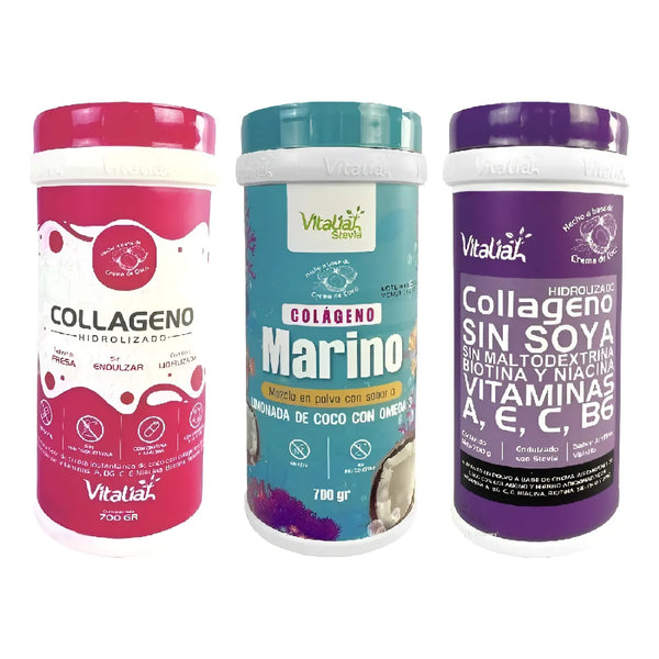 Kit Vitaliah X3 Colágenos Hidrolizados: Vainilla + Fresa + Marino - Imagen 1