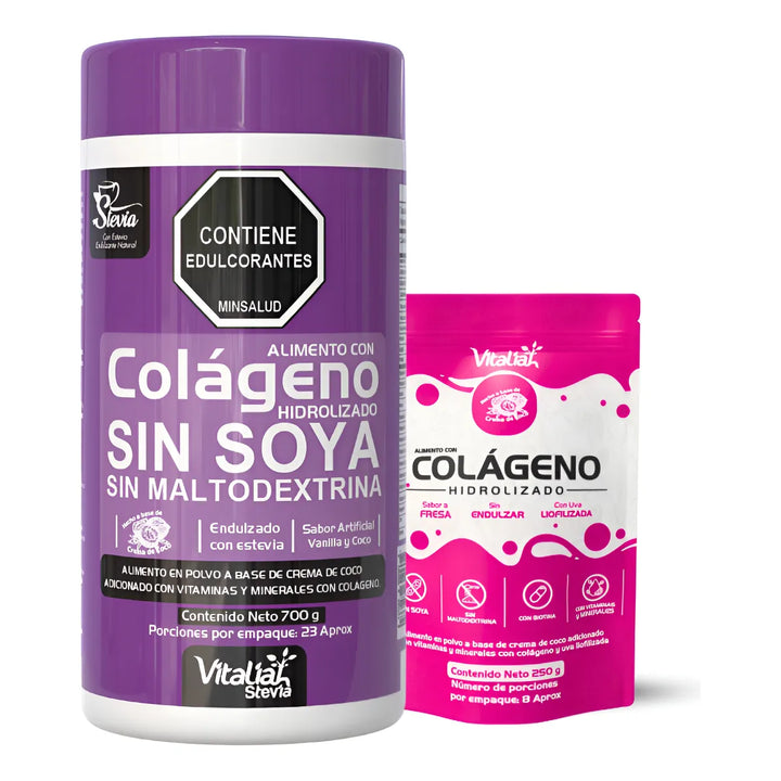 Kit Colágeno Hidrolizado Vitaliah Vainilla X1 + Doypack Fresa - Imagen 1