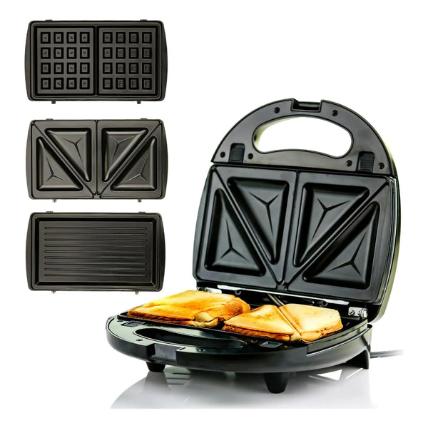 Sandwichera Eléctrica 3 En 1 OVENTE Con Placas Antiadherentes Para Sándwiches Gofres Y Más