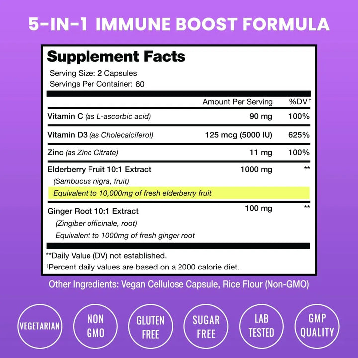 Cápsulas De Saúco 10000 Mg Con Zinc Vitamina C Vitamina D3 5 - Imagen 2