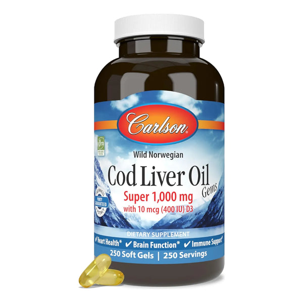 Aceite De Higado De Bacalao Super 1000 Mg Carlson 250 Capsulas Omega 3 Y Vitamina D3