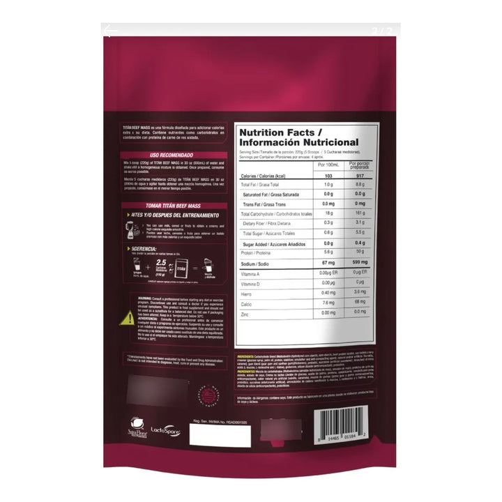 Proteina Titan Beef Mass 2 Lb - Imagen 2