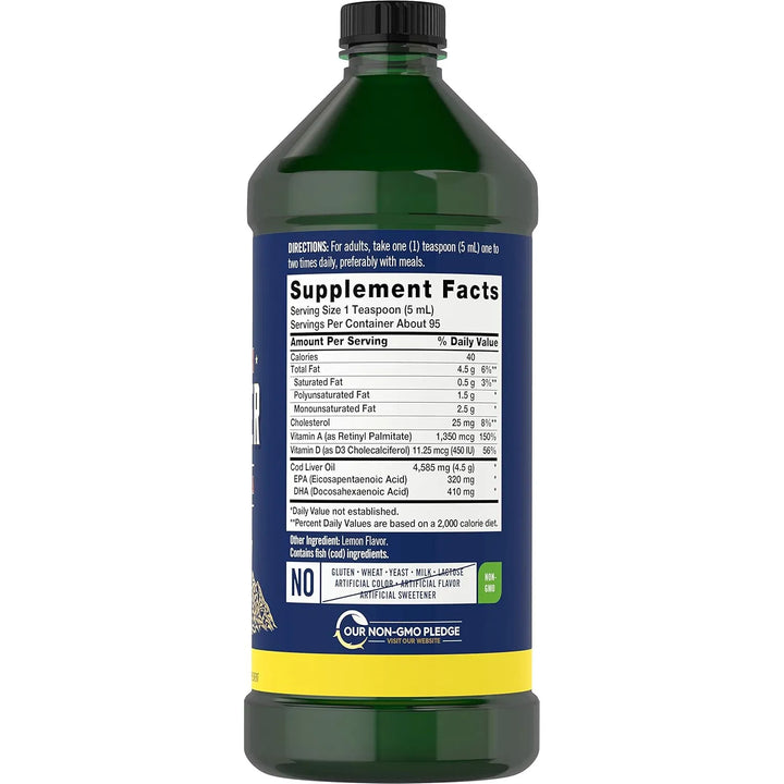 Aceite De Hígado De Bacalao Líquido 16 Onzas Sabor Limón Paq - Imagen 2
