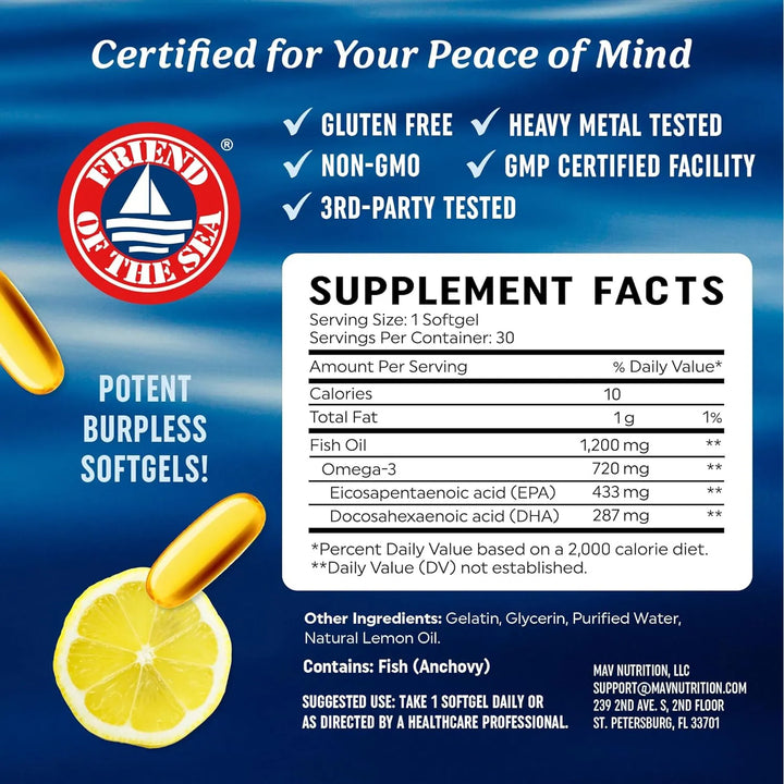 Aceite De Pescado Omega 3 Triple Fuerza 1200 Mg Epa Dha Ácid - Imagen 5