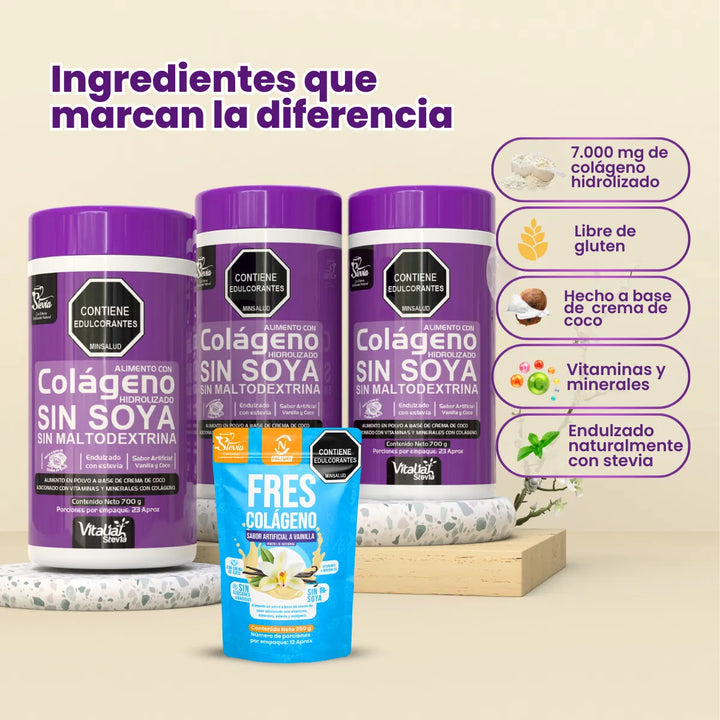 Combo X3 Colágeno Hidrolizado Vainilla Vitaliah + Vainilla 250g Nf - Imagen 4