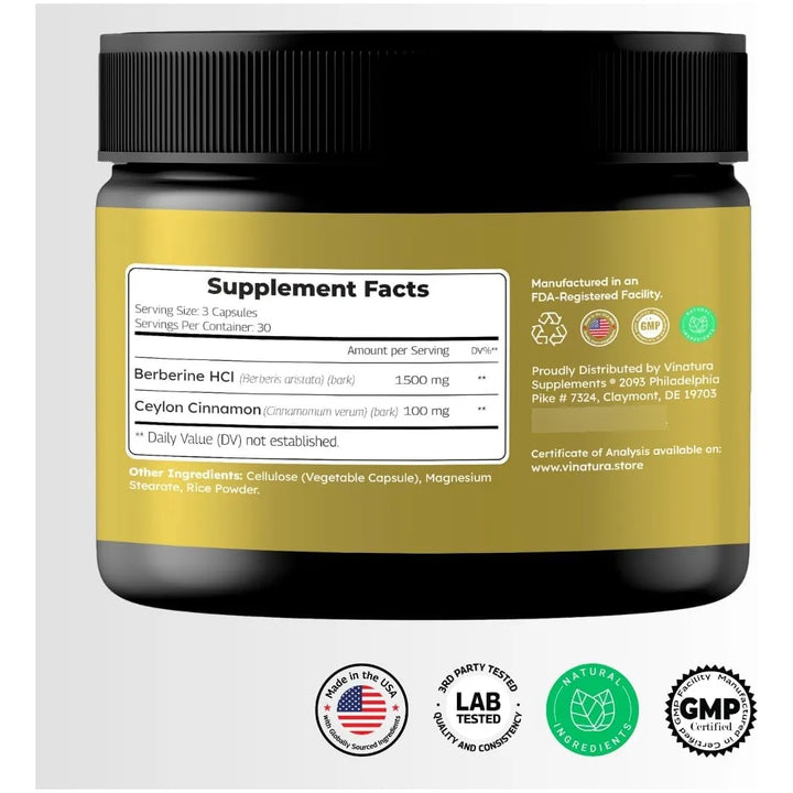 Berberina 1500mg Con Canela De Ceilán Alta Potencia 90 Cápsu - Imagen 2