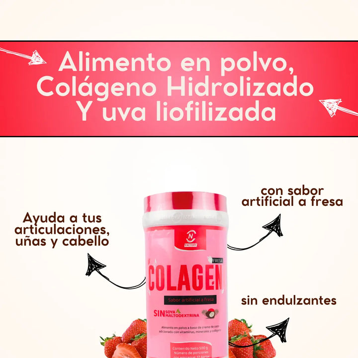 Colágeno Hidrolizado Fresa Nutrition Factory 500g - Imagen 3