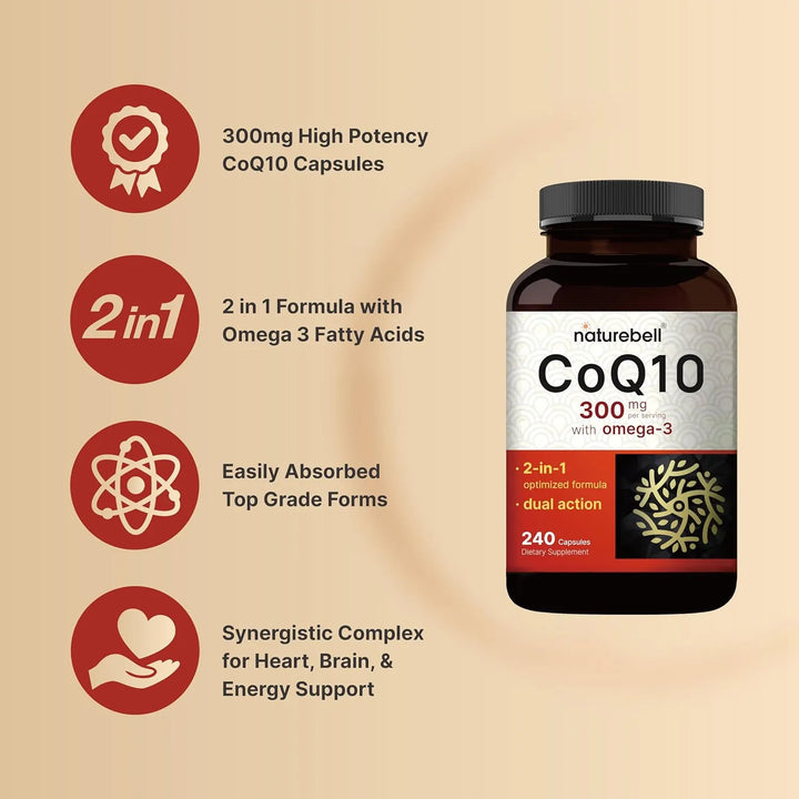 Coq10 300 Mg Omega 3 240 Cápsulas Alta Absorción Salud Cardí - Imagen 3