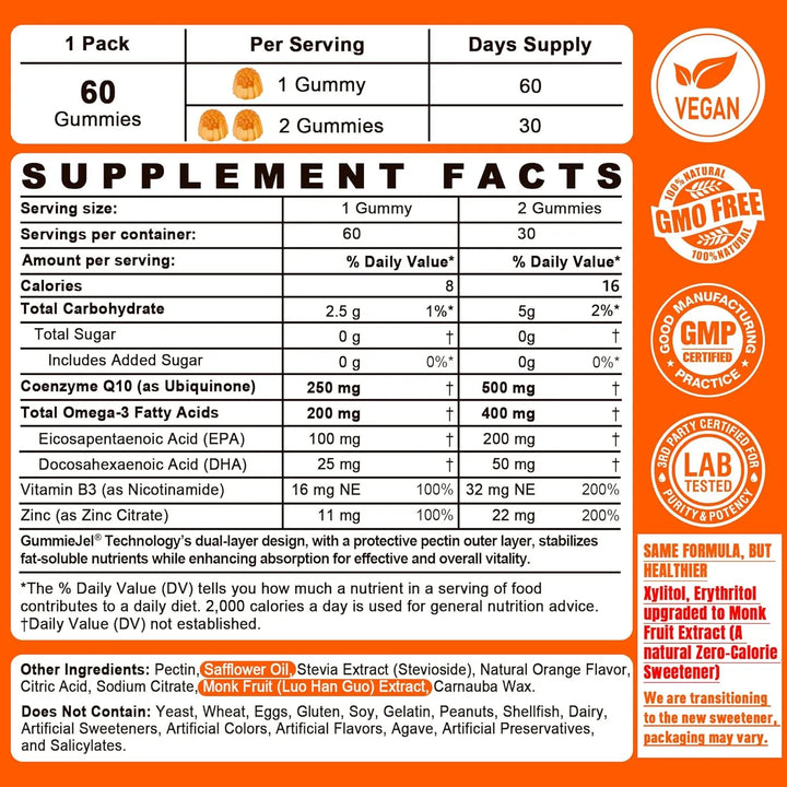 Gomitas Coq10 250mg 500mg Omega-3 Epa Dha B3 Zinc Salud Cora - Imagen 2