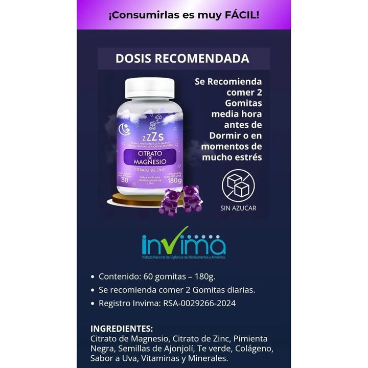 Gomas Magnesio Zinc Sueño Profundo Dormir - Imagen 5