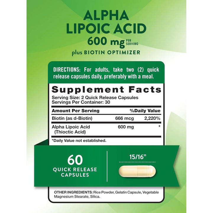 Ácido Alfa Lipoico 600 Mg Optimizador De Biotina 60 Cápsulas - Imagen 2