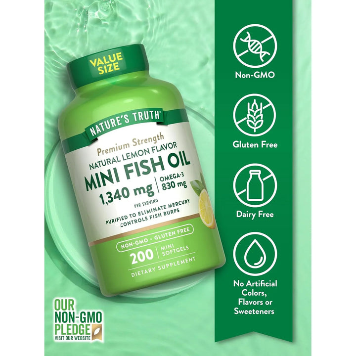 Aceite De Pescado Omega 3 1340 Mg 200 Mini Cápsulas Blandas - Imagen 3