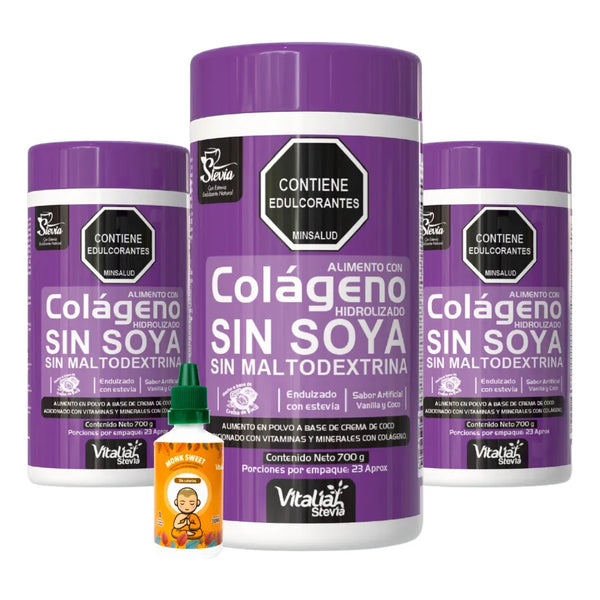 Kit Colágeno Hidrolizado Vitaliah Vainilla X3 + Endulzante Monksweet 30ml - Imagen 1