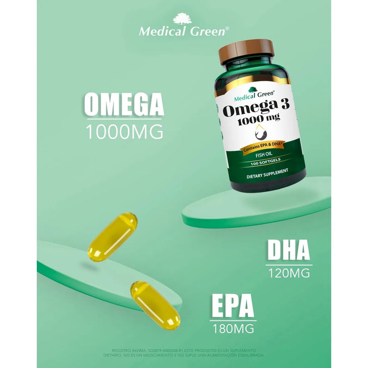 Omega 3 Medical Green Fish Oil 1000 Mg Epa Dha Purificado  Aceite De Pescado  100 Softgels - Imagen 7