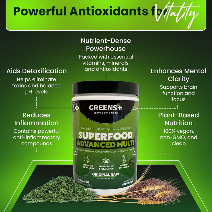 Mezcla Cruda Superfrutas Verduras Mar Polvo Greens Plus Advanced Multi ...