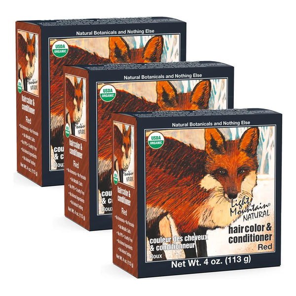 Acondicionador Light Mountain Cabello Rojo 113g 3 Paquetes Tinte Natural Vegano