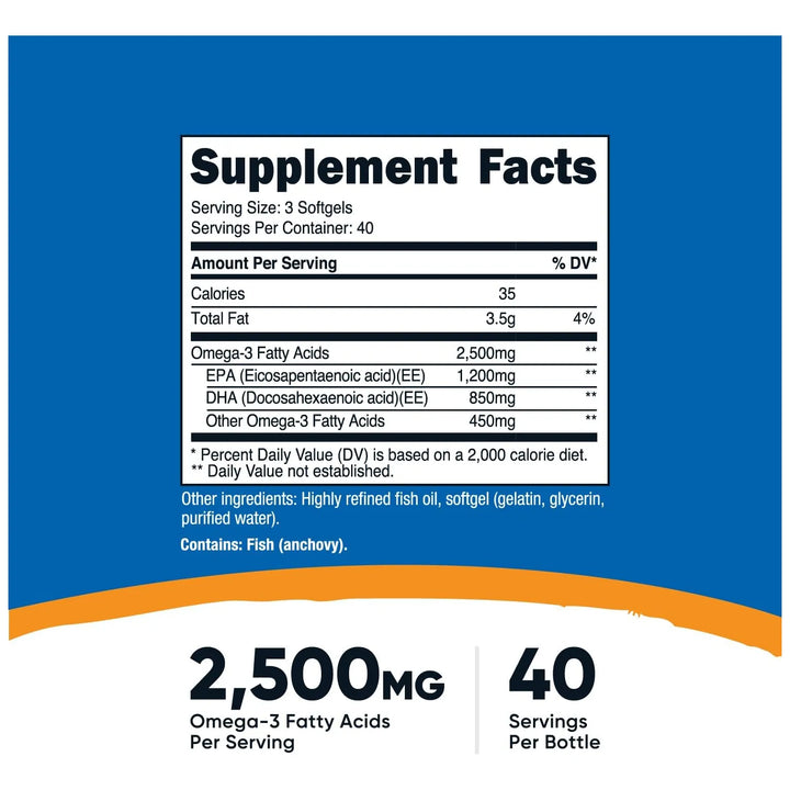 Aceite Pescado Omega 3 2500mg Epa 1200mg Dha 950mg 120 Cap - Imagen 2