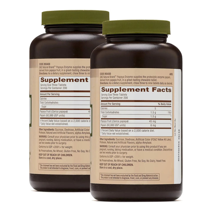 Gnc Natural Brand Papaya Enzyme, 600 Tabletas, Apoya La Func - Imagen 4