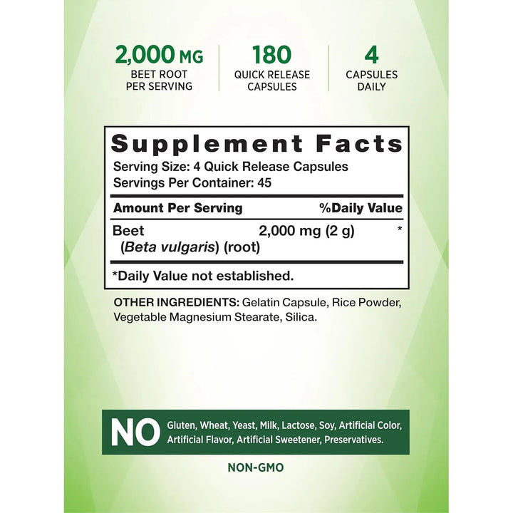 Cápsulas Raíz Remolacha 2000 Mg 180 Unidades Saludable Antio - Imagen 2