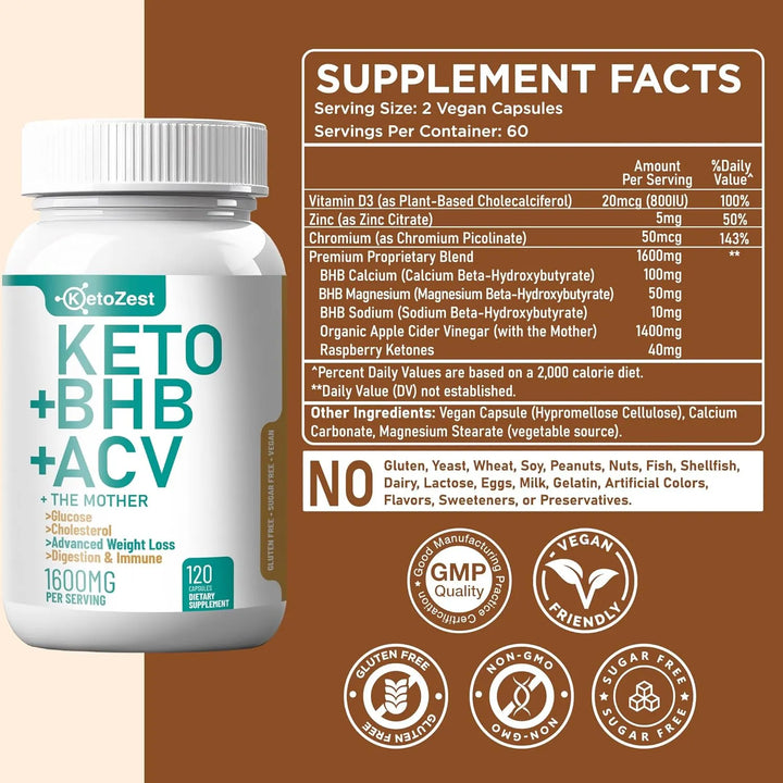 Cápsulas Keto Acv Bhb 1600 Mg Para Quema De Grasa Abdominal - Imagen 5