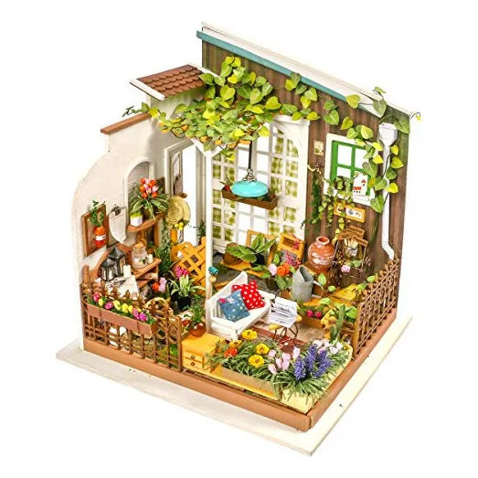 Robotime DIY Miniature Dollhouse Kit Garden House Con Mueble Luces LED