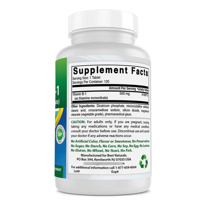 Vitamina B1 Mononitrato De Tiamina 500 Mg 120 Tabletas Natur - Imagen 5
