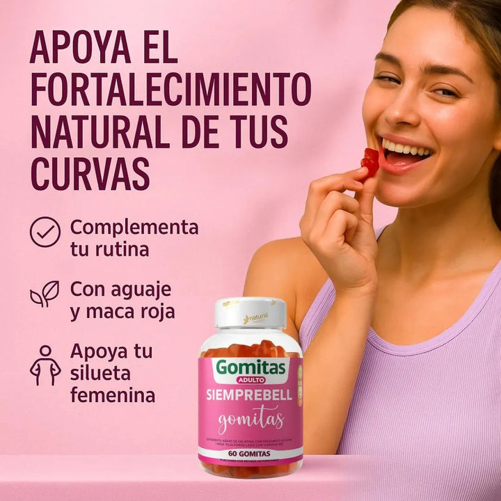 Gomas Para Aumento Y Tonificación De Glúteos Siemprebell Con Invima Aguaje Fenogreco Maca Roja 60und - Imagen 2