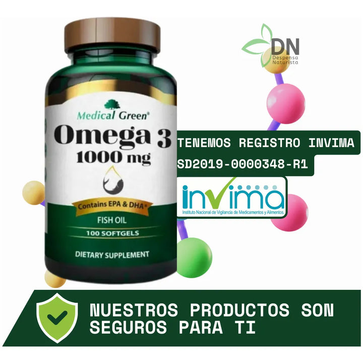 Omega 3 Medical Green Fish Oil 1000 Mg Epa Dha Purificado  Aceite De Pescado  100 Softgels - Imagen 4
