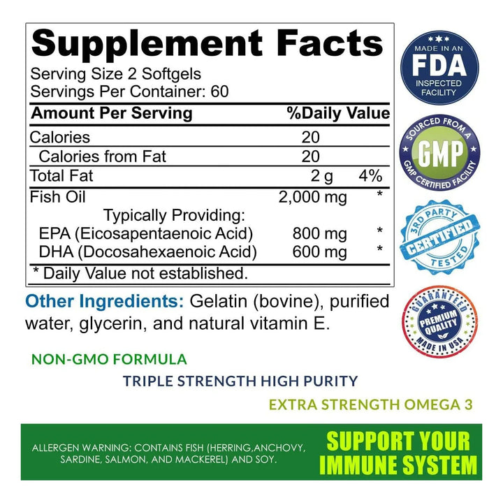 Aceite De Pescado Líquido 2000 Mg Vitamina E Omega 3 Epa 800 - Imagen 3