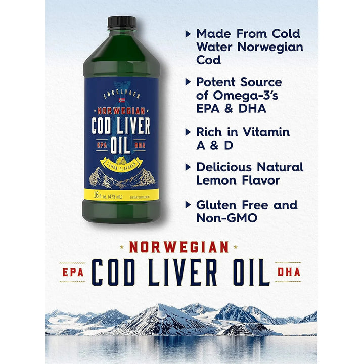 Aceite De Hígado De Bacalao Líquido 16 Onzas Sabor Limón Paq - Imagen 3