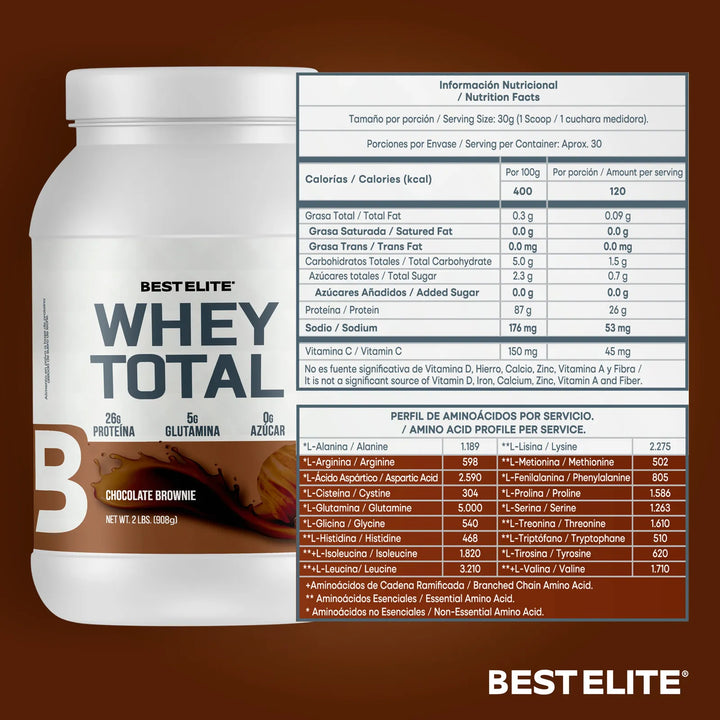100% Whey Total 2 Libras Best Elite 2lb 2libras Pure Protein Standard - Imagen 3