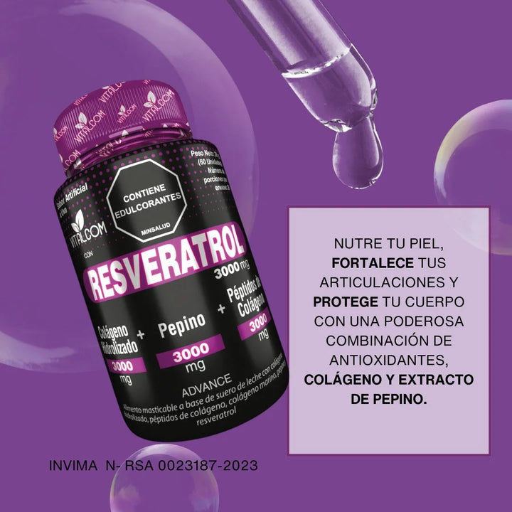 Resveratrol + Peptidos De Colageno Vitalcom Invima Original - Imagen 9