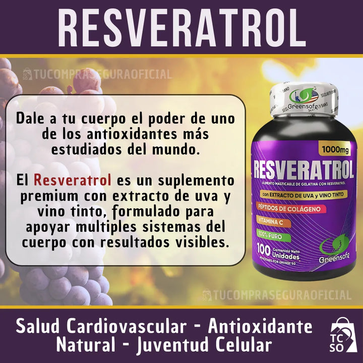 Resveratrol Americano Antioxidante Péptidos De Colágeno Vitamina C Y D Anti Edad Corazón Piel Salud Celular Natural - Imagen 2