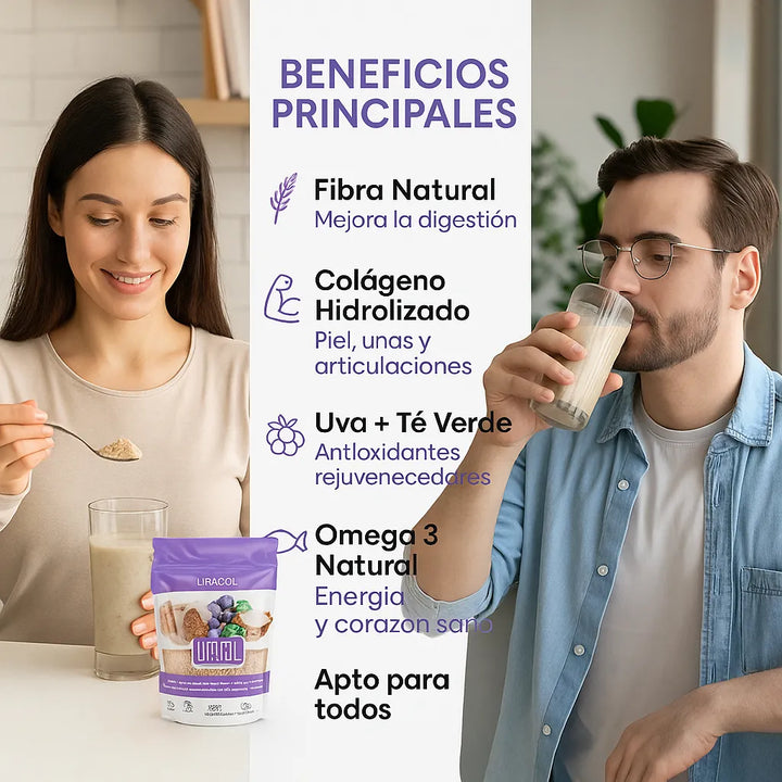 Linacol 500g En Polvo  Fibra + Colágeno Hidrolizado + Uva Y Té Verde | Bienestar Digestivo, Salud Ósea Y Vitalidad - Imagen 6