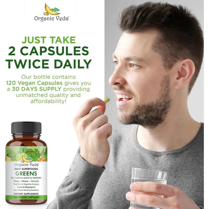 Cápsulas Orgánicas Super Greens 8 En 1 Con Moringa Té Verde - Imagen 4