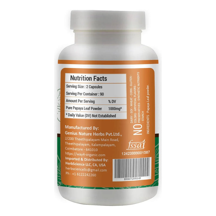 Cápsulas De Extracto De Hoja De Papaya 180 Píldoras 1000 Mg - Imagen 2