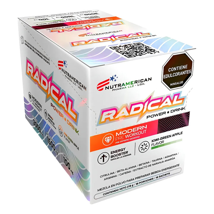 Radical, Pre Entreno Radical Caja X18 Sachets Kiwi Manzana Verde - Imagen 1