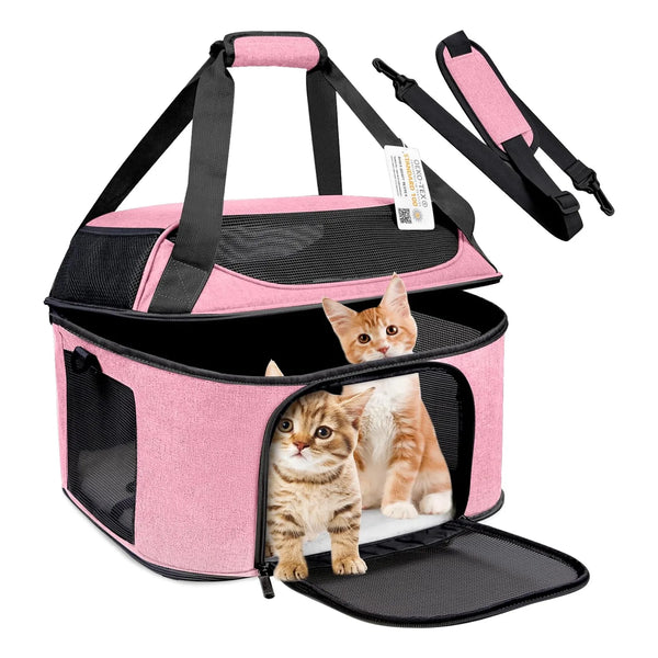 Portador Grande Oeko Tex Plegable Para 2 Gatos Transporte Seguro Y Comodo