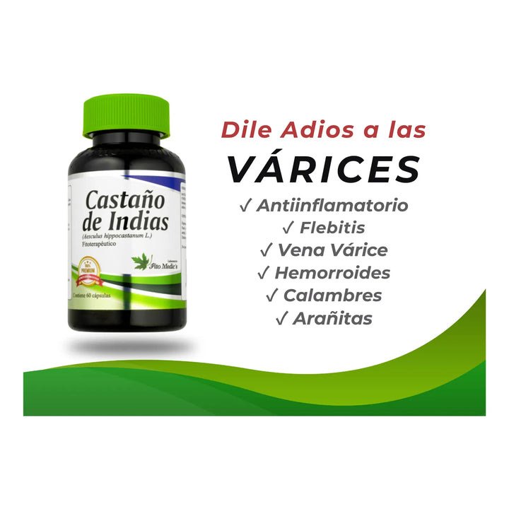 Castaño De Indias Varices X100 Capsulas Sin Sabor - Imagen 2