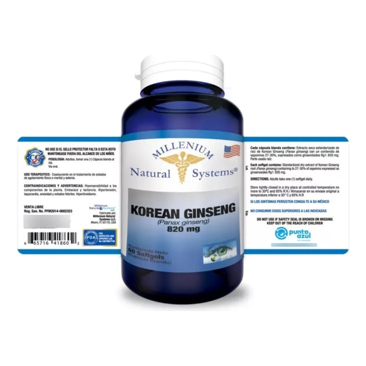 Korean Ginseng 820 Mg 60 Sg Nat Sin Sabor - Imagen 2