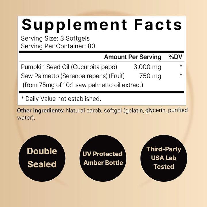 Aceite Virgen Semilla Calabaza 3000 Mg Palma Enana 240 Cápsu - Imagen 2
